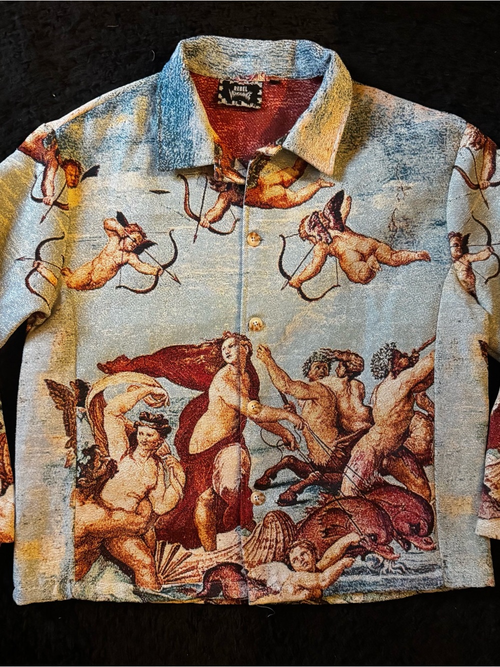 Light Blue Tapestry-Print Shirt Jacket